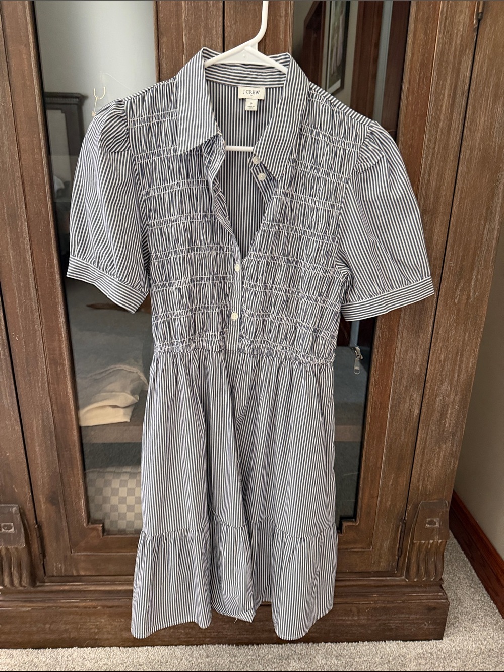 J. Crew Navy and White Smocked Stripe Shirtdress